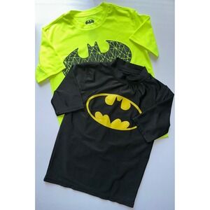Lot of 2 Batman Neon Yellow Performance Top & Black Rash Guard Top Size S *READ*
